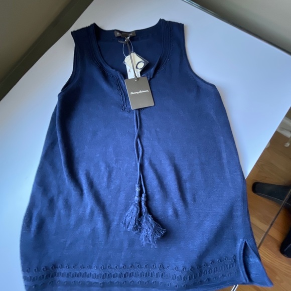 Tommy Bahama blue knit tunic tank tie tassel embroidered sz s new w tags - Picture 8 of 12